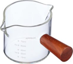 Espresso Shot Glass Double Spout with Wooden Handle Coffee Measuring Espresso Shot Glass (Wood Trade)