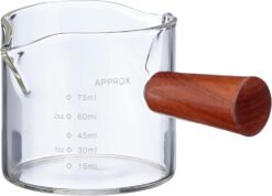 Espresso Shot Glass Double Spout with Wooden Handle Coffee Measuring Espresso Shot Glass (Wood Trade) - Image 2