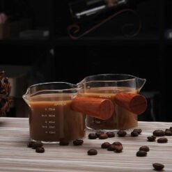 Espresso Shot Glass Double Spout with Wooden Handle Coffee Measuring Espresso Shot Glass (Wood Trade) - Image 3