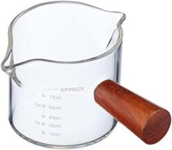 Espresso Shot Glass with Wooden Handle - Double Spout Coffee Measuring Shot Glass (Wood Handel) - Coffee Measuring Cup