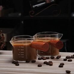 Espresso Shot Glass with Wooden Handle - Double Spout Coffee Measuring Shot Glass (Wood Handel) - Coffee Measuring Cup - Image 2