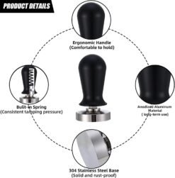 Espresso tamper calibrated portafilter tamper with spring-loaded, flat stainless steel base (58.50 mm) - Image 2
